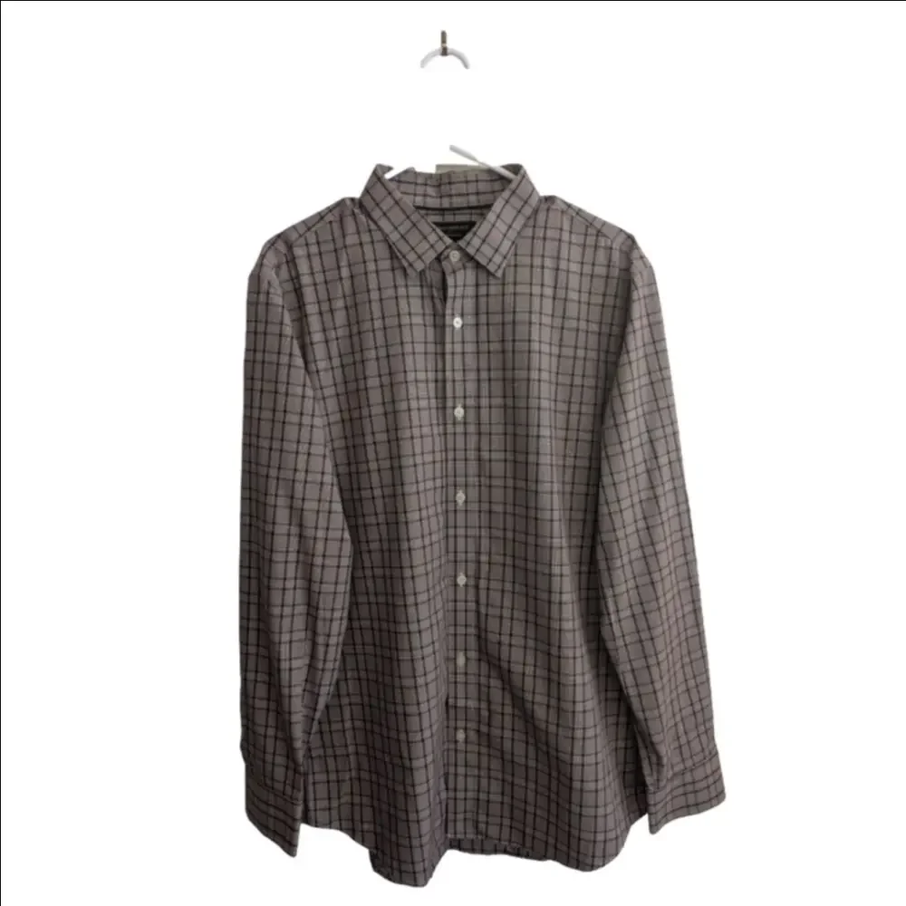 Men's Banana Republic Plaid Casual Button Down Shirt L Gray Burgundy